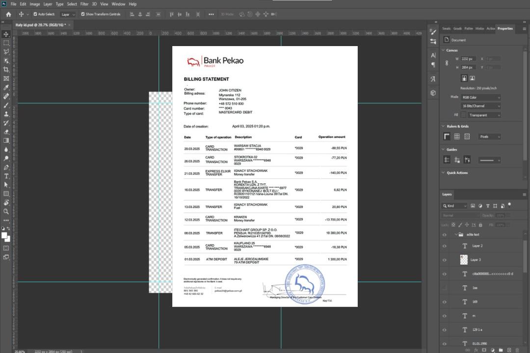 Modèle Word et PDF de relevé de compte de la banque Pekao en Pologne template Modèle Word et PDF de relevé de compte de la banque Pekao en Pologne template